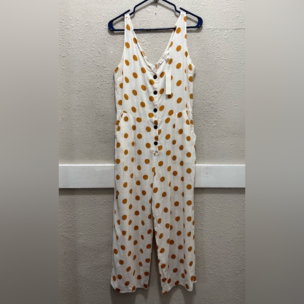 Monteau Polka Dot White with Copper Ankle Length Jumpsuit NWT L